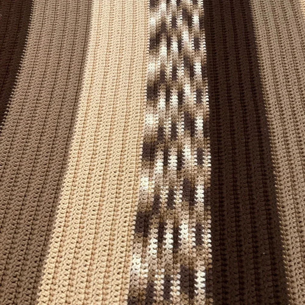 Handmade Crochet Blanket Throw Striped Earth Tones Cozy‎ Warm Home Decor